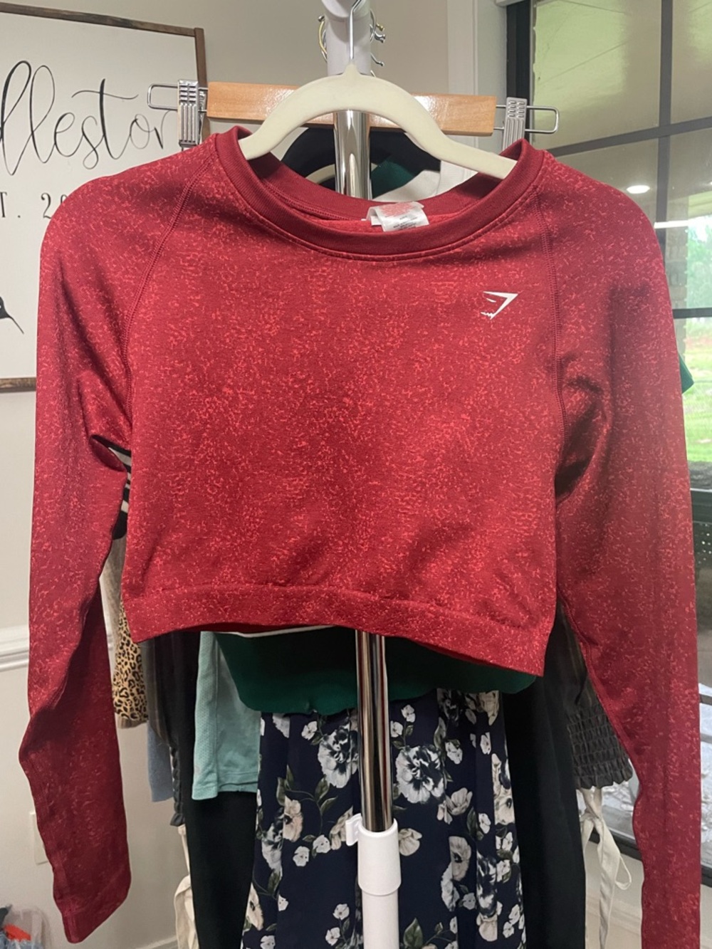 Gymshark Red Long Sleeve Crop Top XL Athletic Seamless Workout